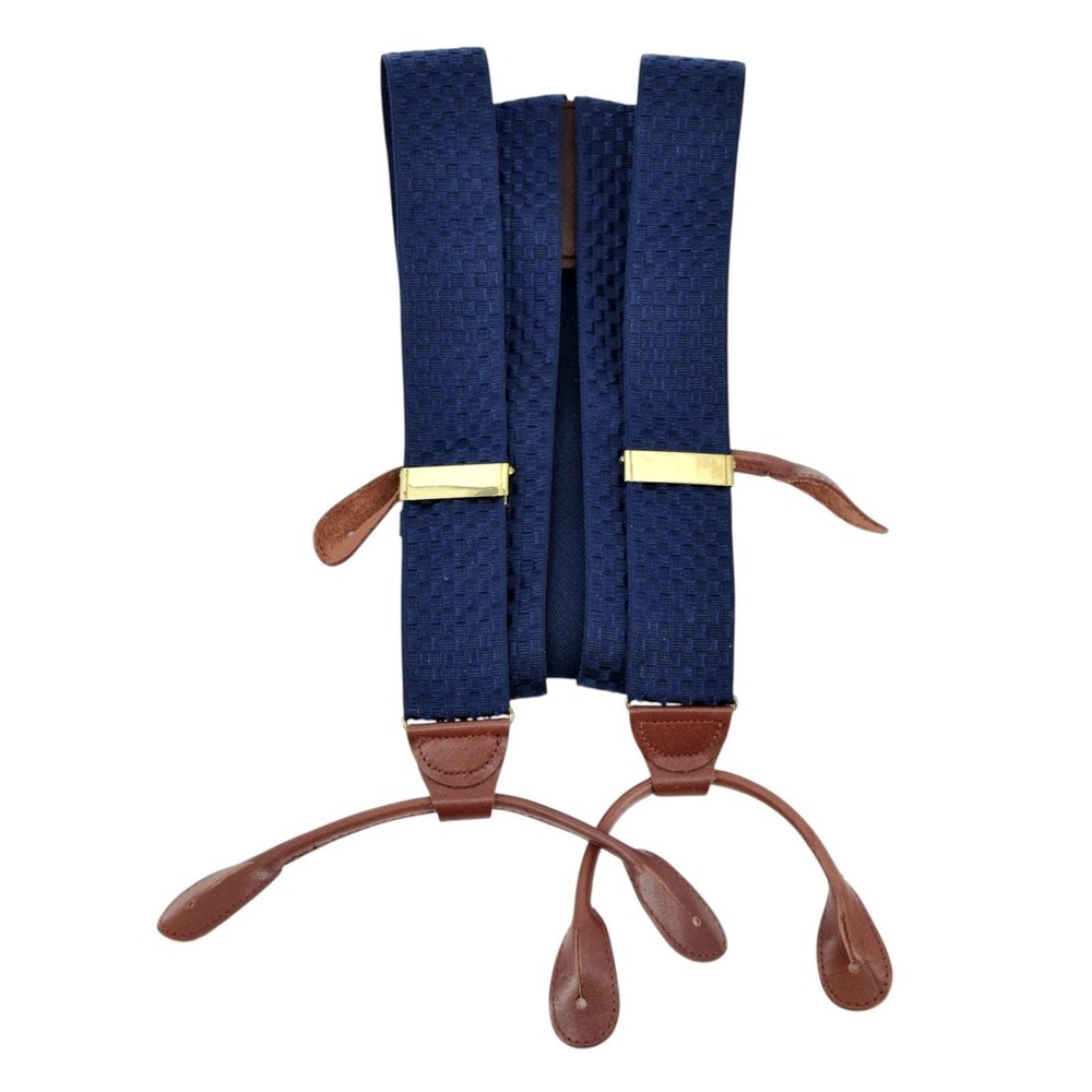 Albert Thurston Vintage Navy Blue Waffle Suspenders Y-Back Braces England 48"